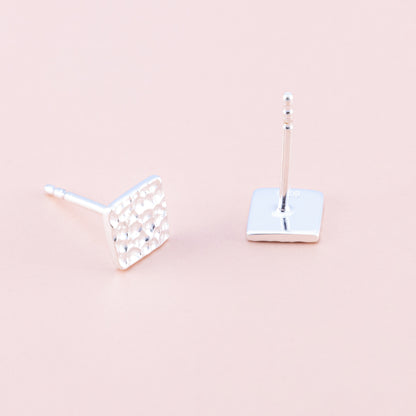 Sterling Silver Square Hammered Studs - The Silver Alchemist