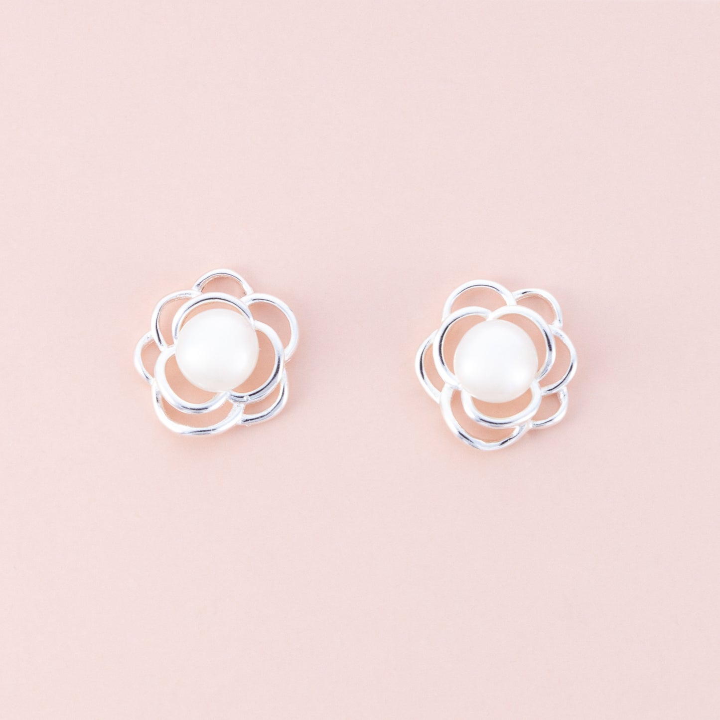 Sterling Silver Pearl Flower Studs - The Silver Alchemist