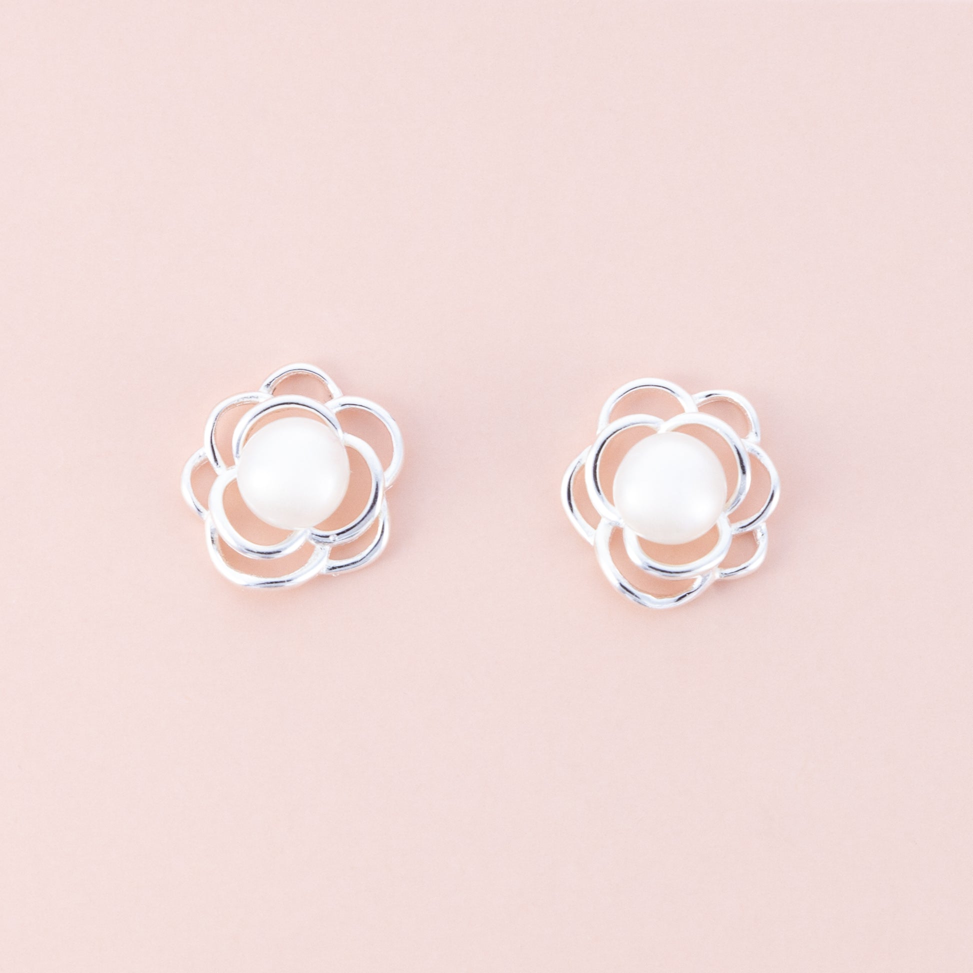 Sterling Silver Pearl Flower Studs - The Silver Alchemist