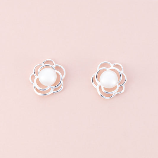 Sterling Silver Pearl Flower Studs - The Silver Alchemist