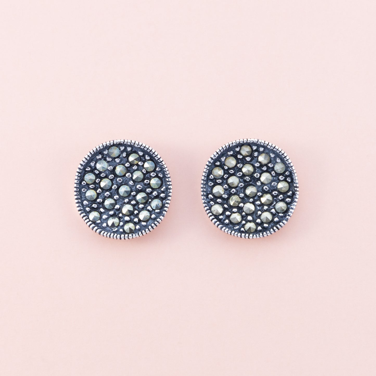 Sterling Silver Round Marcasite Studs - The Silver Alchemist