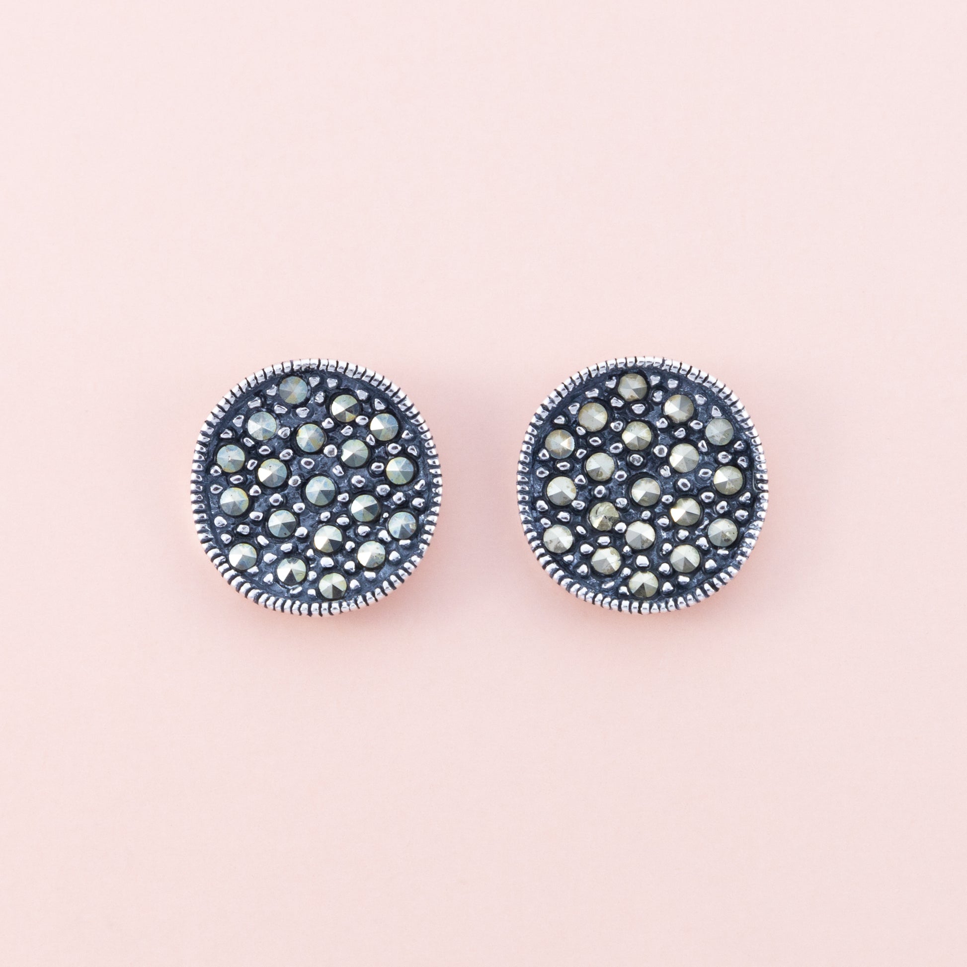 Sterling Silver Round Marcasite Studs - The Silver Alchemist