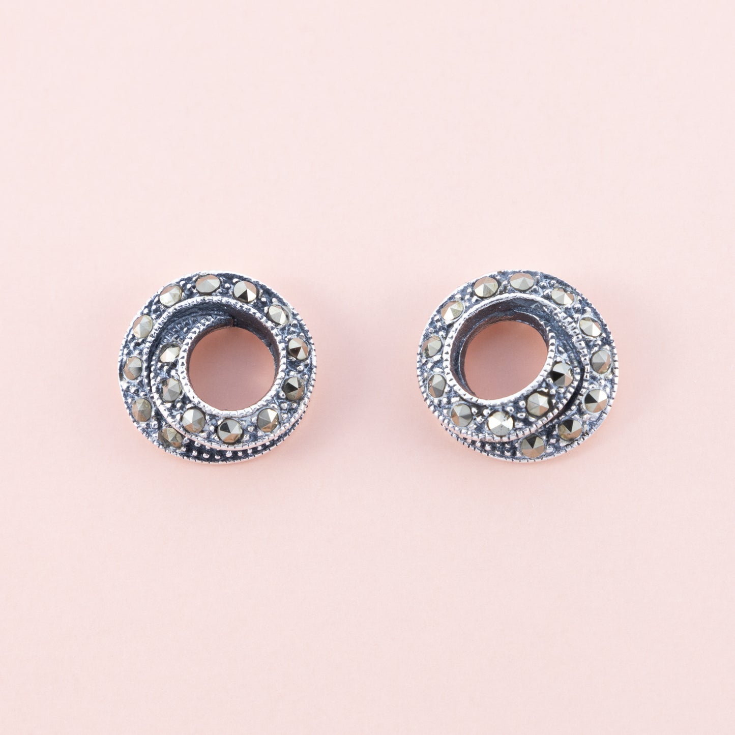 Sterling Silver Swirling Marcasite Studs - The Silver Alchemist