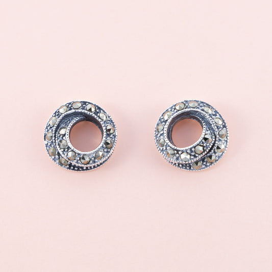 Sterling Silver Swirling Marcasite Studs - The Silver Alchemist