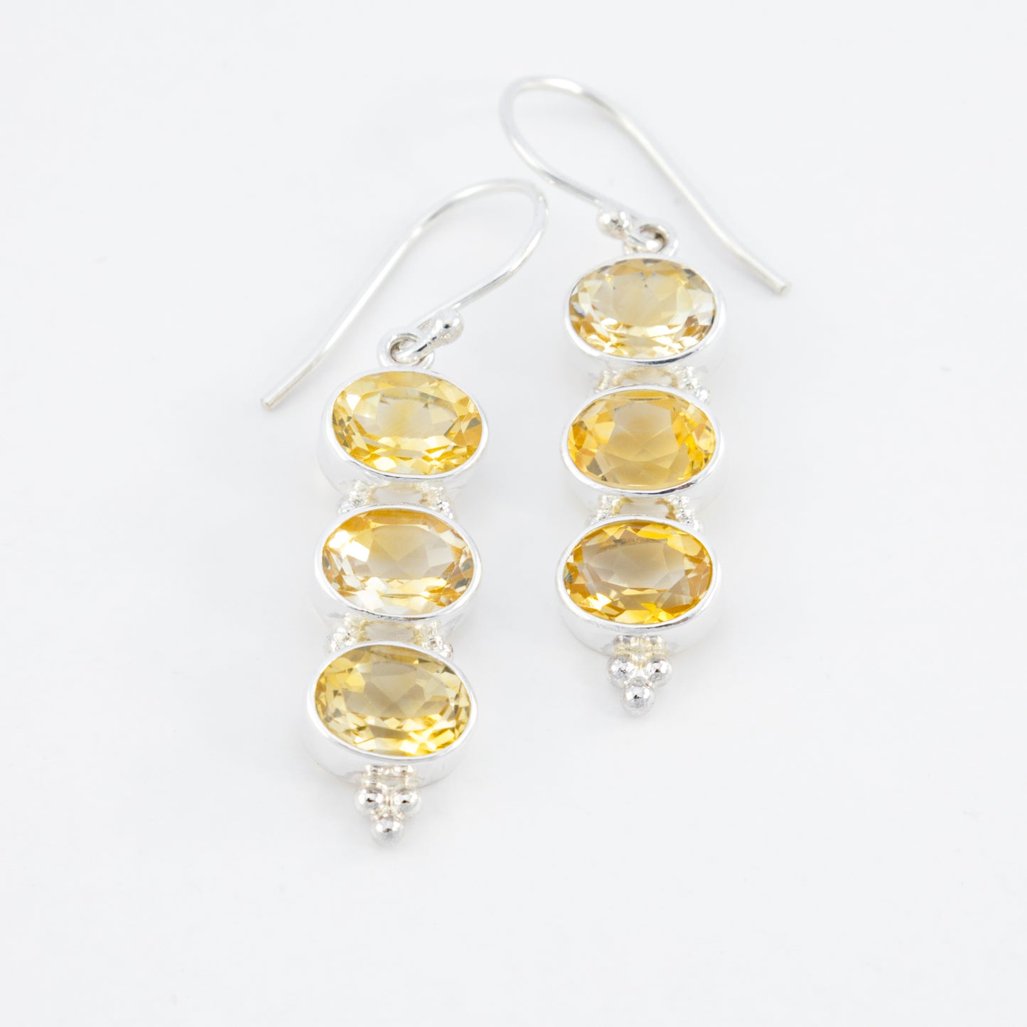 Sterling Silver Triple Citrine Drop Earrings - The Silver Alchemist