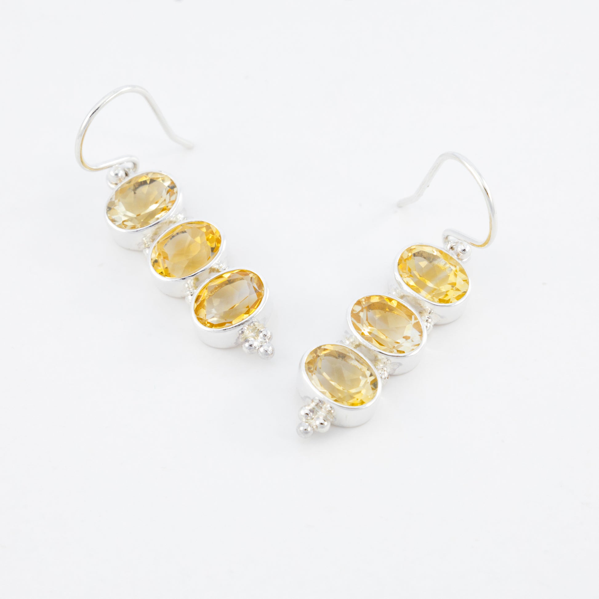 Sterling Silver Triple Citrine Drop Earrings - The Silver Alchemist