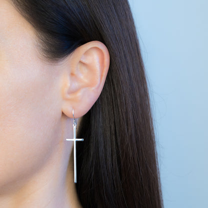 Sterling Silver Cross Drop Earrings - The Silver Alchemist