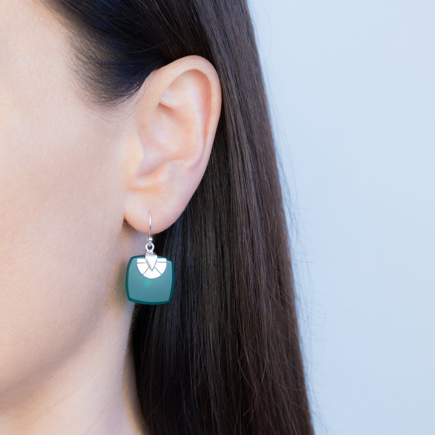 Sterling Silver Green Onyx Flat Earrings - The Silver Alchemist