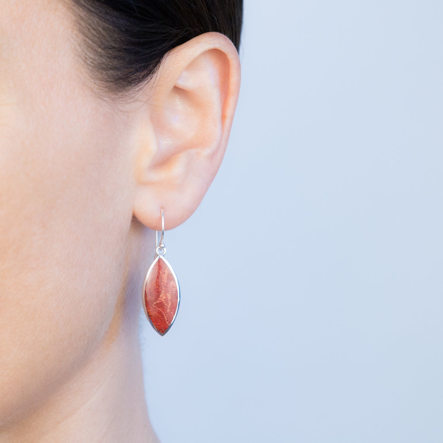 Sterling Silver Red Coral Teardrop Earrings - The Silver Alchemist