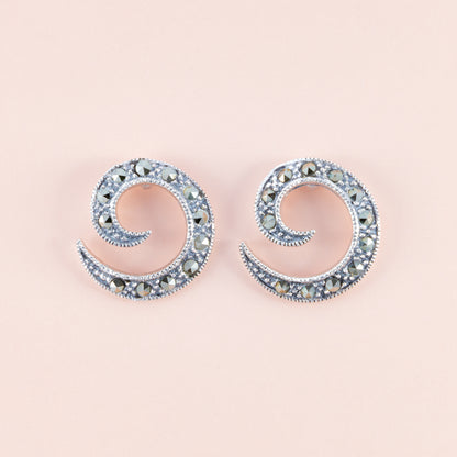 Sterling Silver Spiral Marcasite Studs - The Silver Alchemist