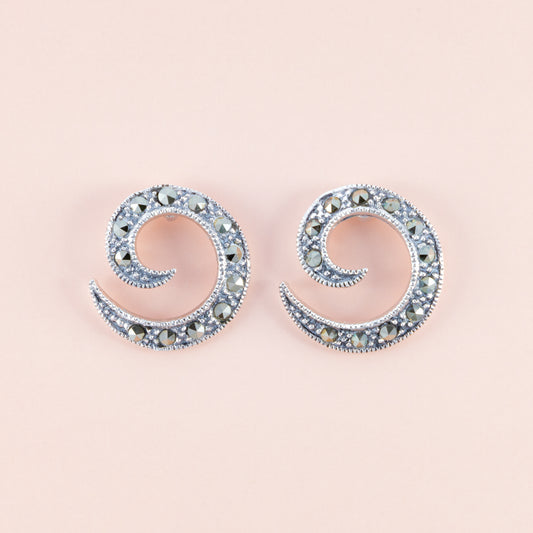 Sterling Silver Spiral Marcasite Studs - The Silver Alchemist