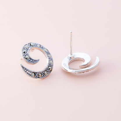 Sterling Silver Spiral Marcasite Studs - The Silver Alchemist