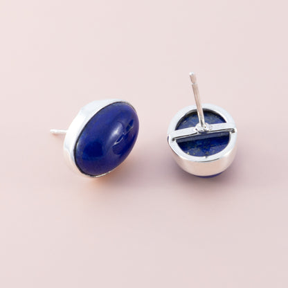 Sterling Silver Lapis Lazuli Oval Studs - The Silver Alchemist