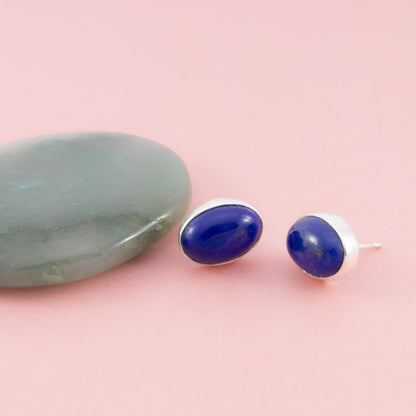 Sterling Silver Lapis Lazuli Oval Studs - The Silver Alchemist