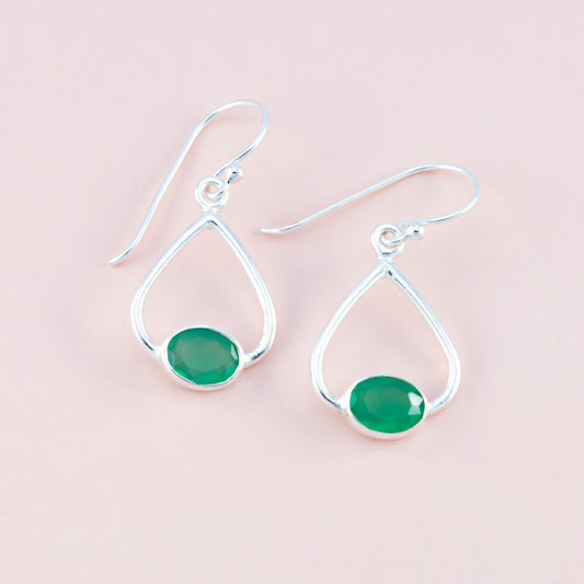 Sterling Silver Green Onyx Teardrop Earrings - The Silver Alchemist