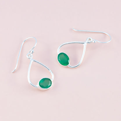 Sterling Silver Green Onyx Teardrop Earrings - The Silver Alchemist