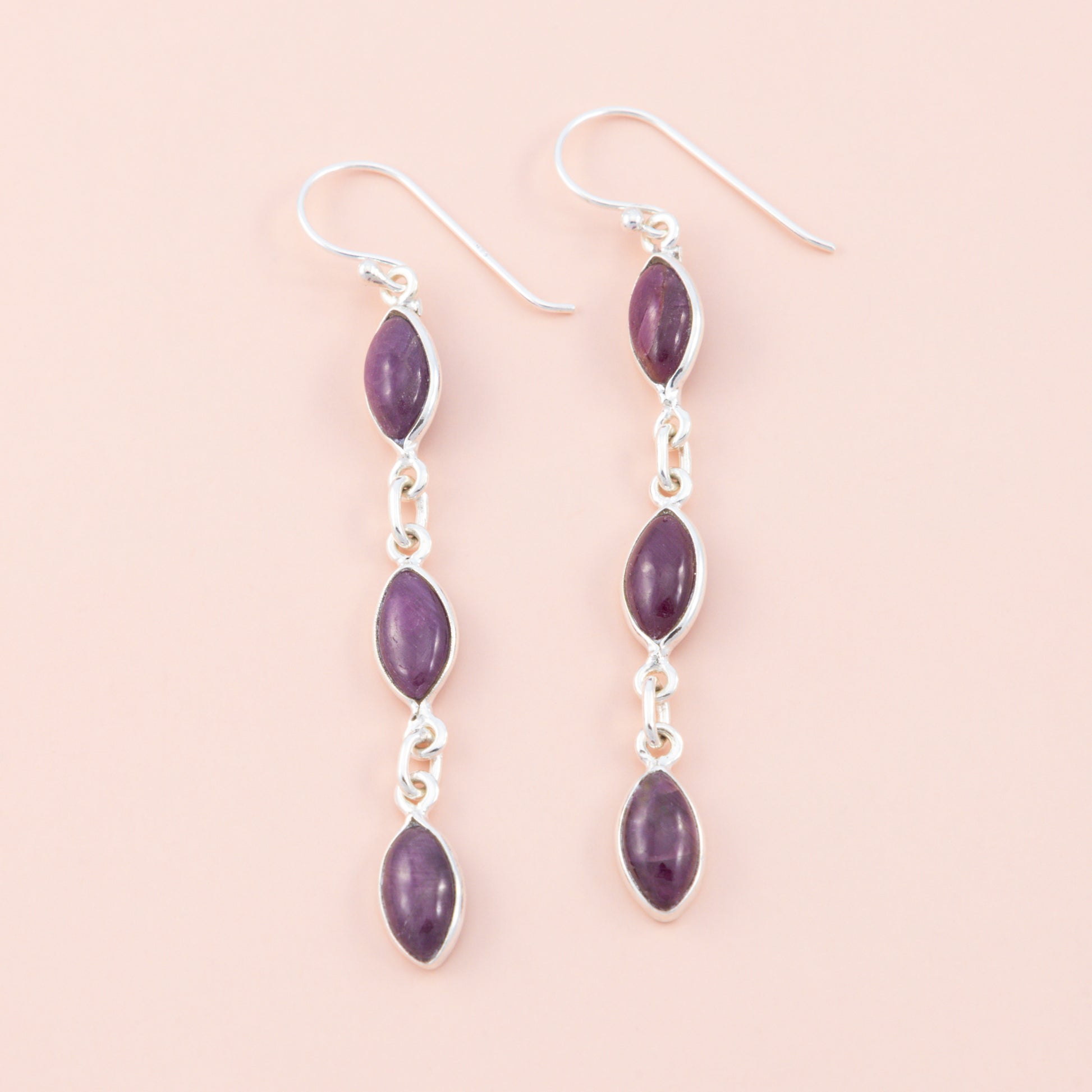 Sterling Silver Ruby Chain Earrings - The Silver Alchemist