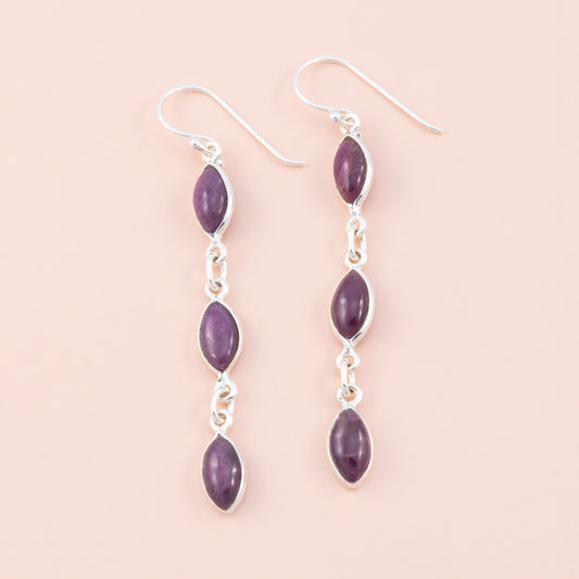 Sterling Silver Ruby Chain Earrings - The Silver Alchemist