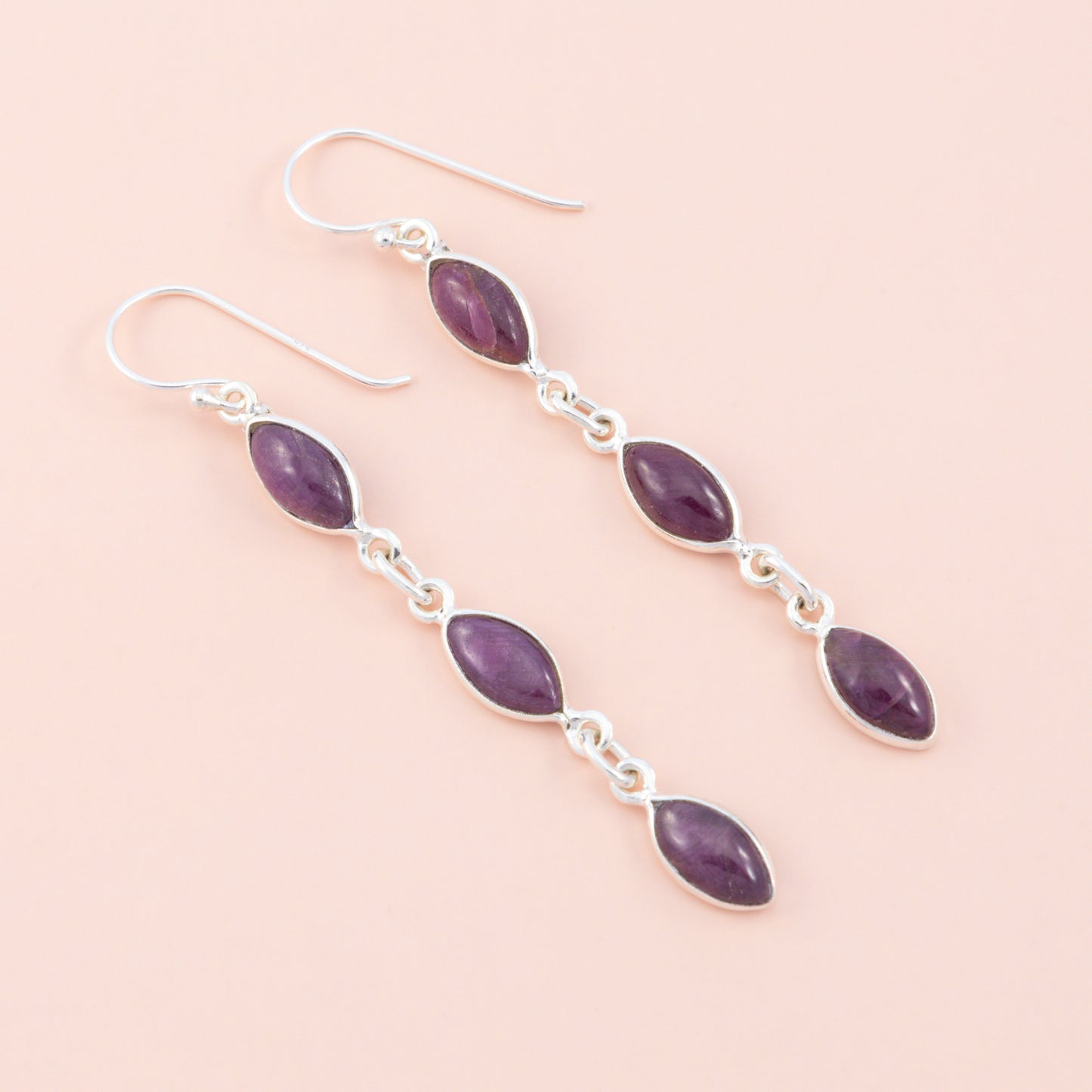 Sterling Silver Ruby Chain Earrings - The Silver Alchemist