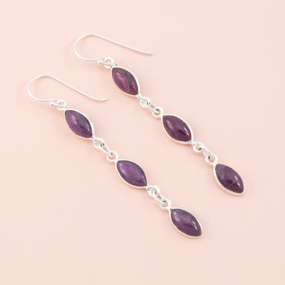 Sterling Silver Ruby Chain Earrings - The Silver Alchemist