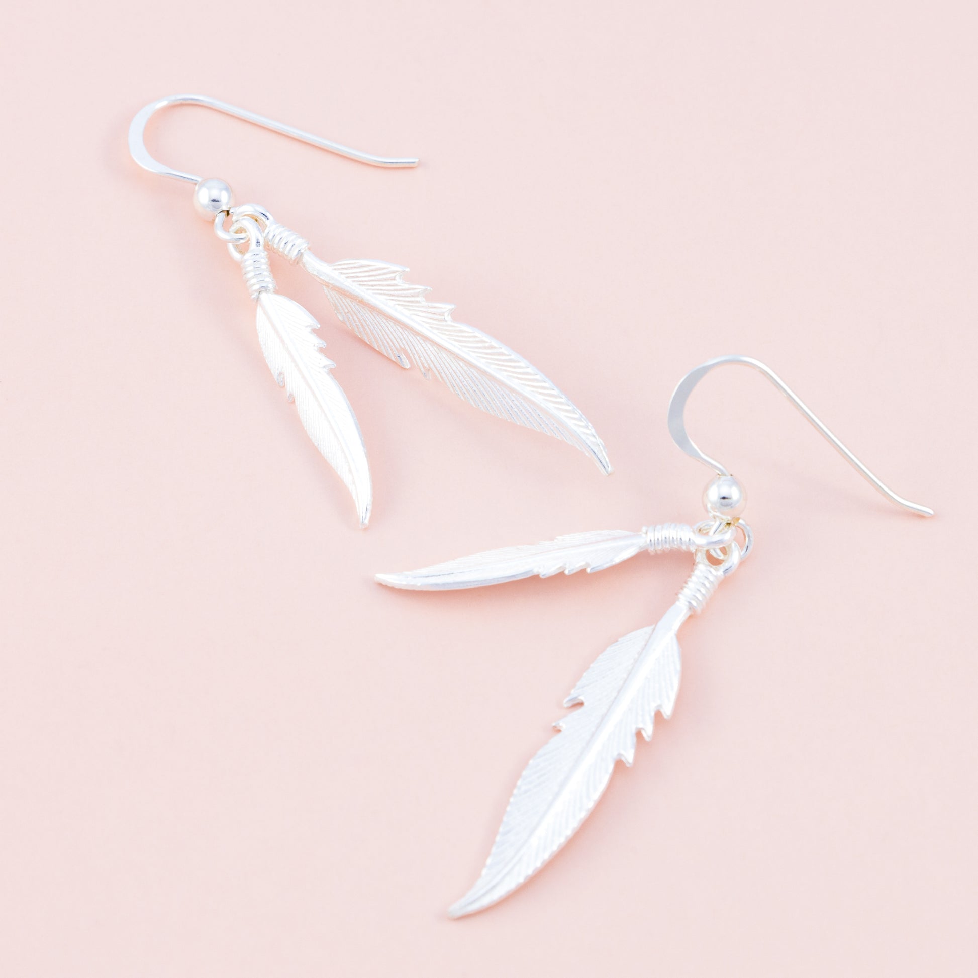 Sterling Silver Double Feather Earrings - The Silver Alchemist