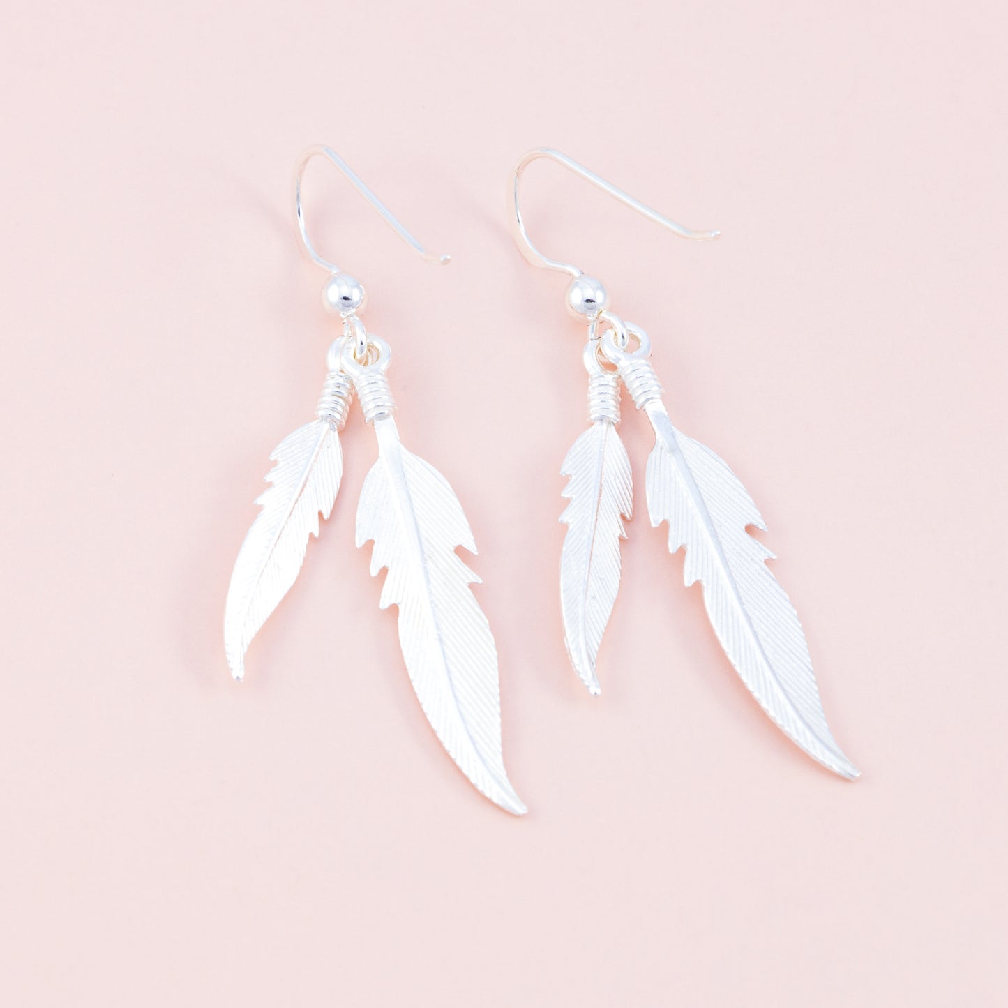 Double Feather Silver Earrings