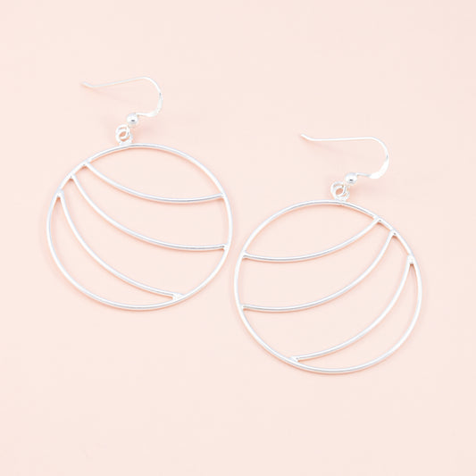 Sterling Silver Striped Planet Hoop Earrings - The Silver Alchemist