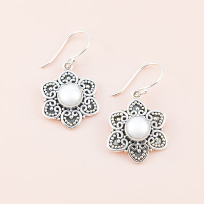 Sterling Silver Intricate Flower Pearl Earrings - The Silver Alchemist