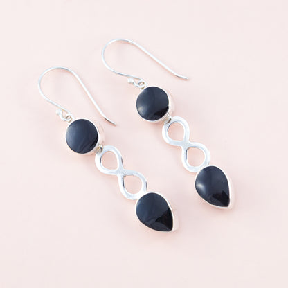 Sterling Silver Black Shell Infinity Earrings - The Silver Alchemist