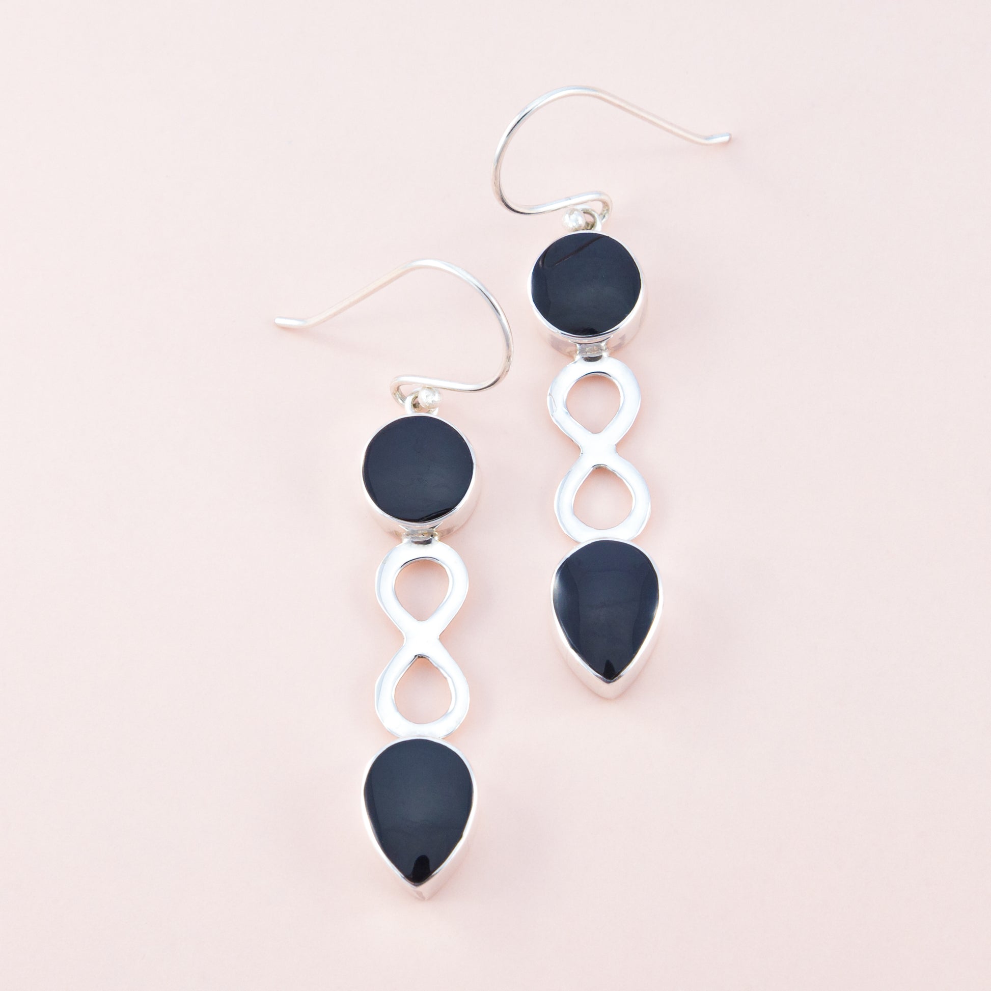 Sterling Silver Black Shell Infinity Earrings - The Silver Alchemist