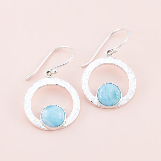 Sterling Silver Larimar Hammered Earrings - The Silver Alchemist