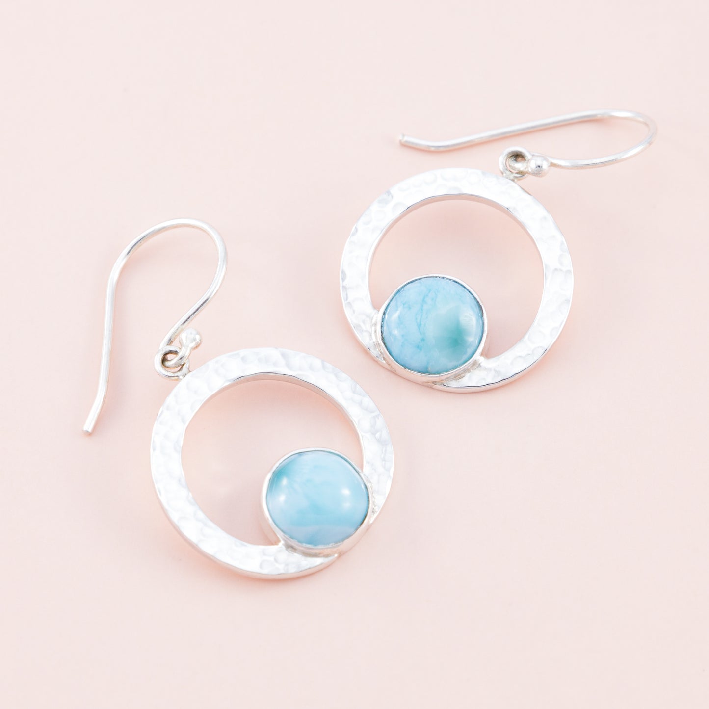 Sterling Silver Larimar Hammered Earrings - The Silver Alchemist