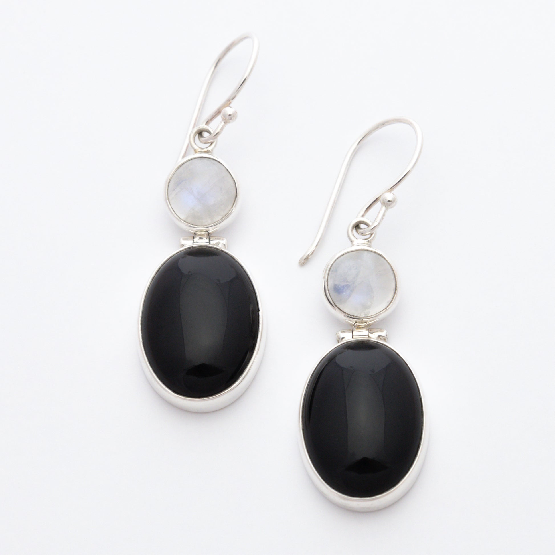 Sterling Silver Rainbow Moonstone and Black Onyx Earrings - The Silver Alchemist