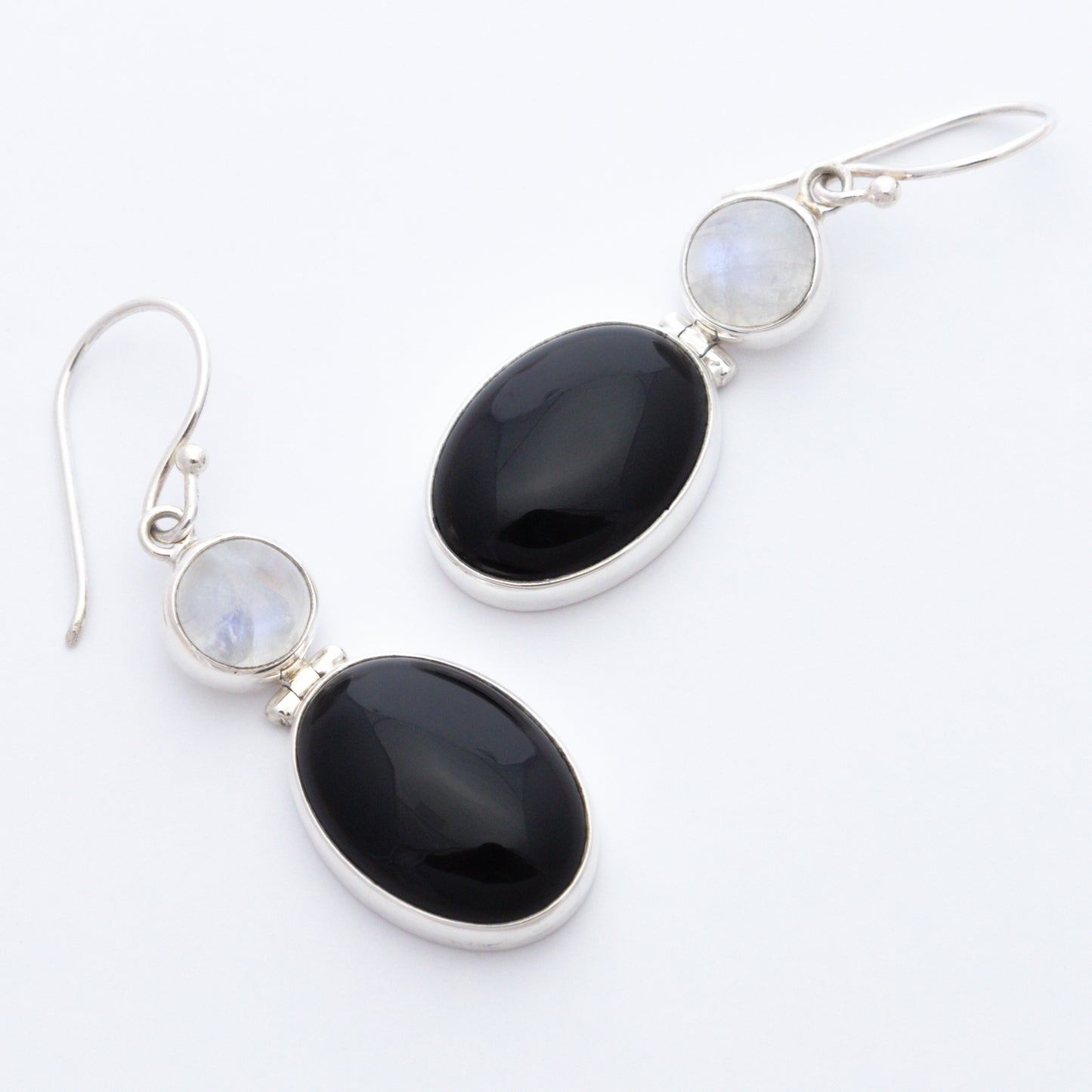 Sterling Silver Rainbow Moonstone and Black Onyx Earrings - The Silver Alchemist