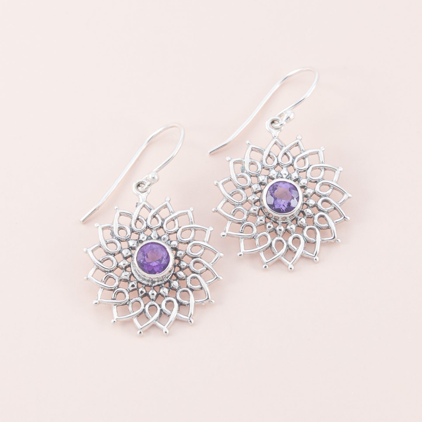 Sterling Silver Amethyst Gemstone Filigree Earrings - The Silver Alchemist