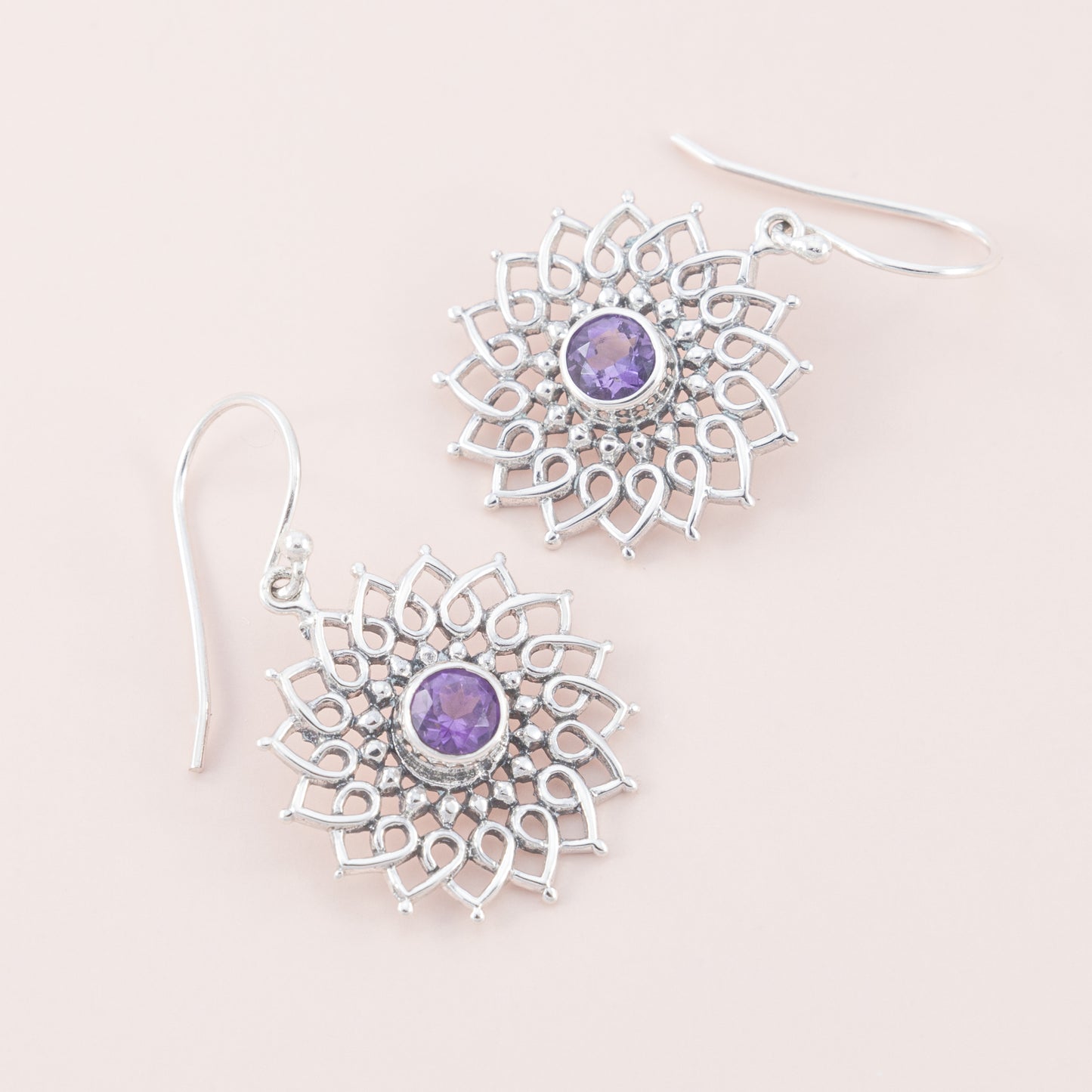 Sterling Silver Amethyst Gemstone Filigree Earrings - The Silver Alchemist