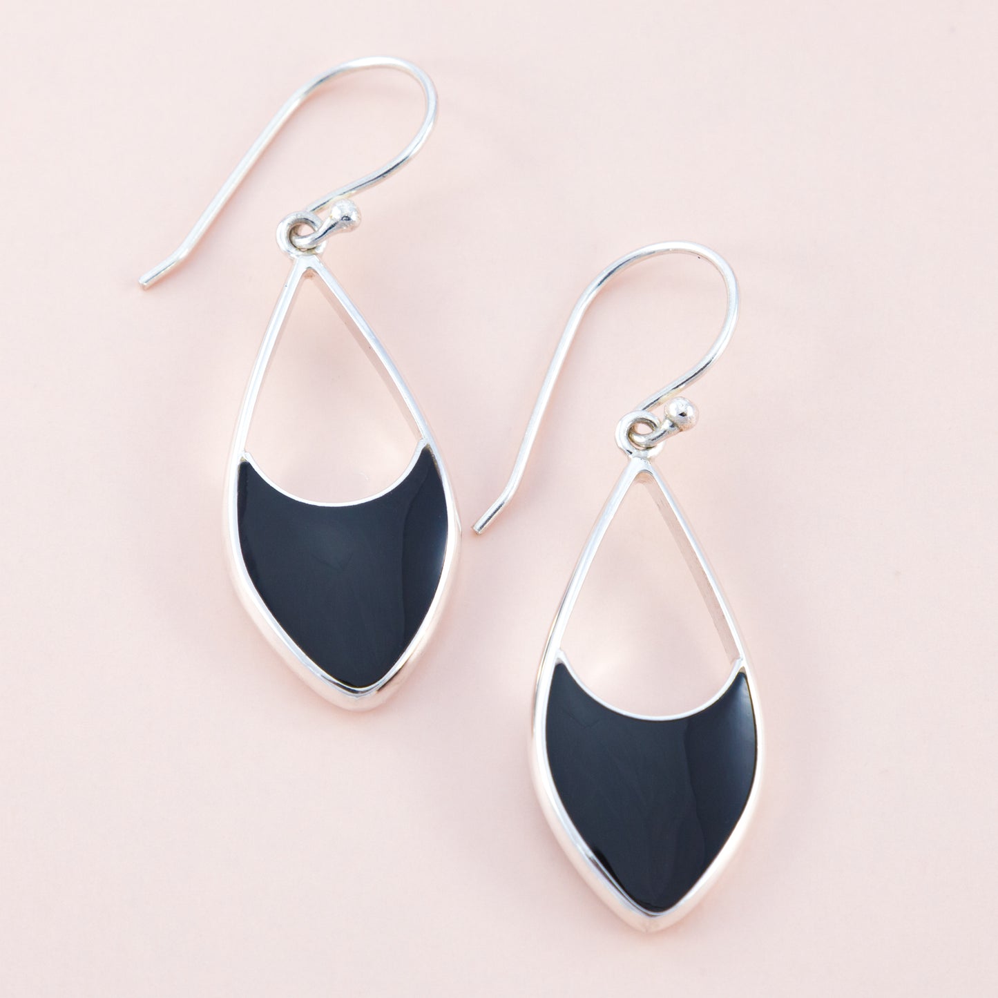 Sterling Silver Black Shell Teardrop Earrings - The Silver Alchemist