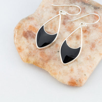 Sterling Silver Black Shell Teardrop Earrings - The Silver Alchemist