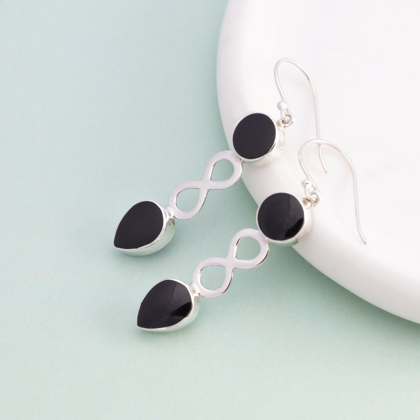 Sterling Silver Black Shell Infinity Earrings - The Silver Alchemist