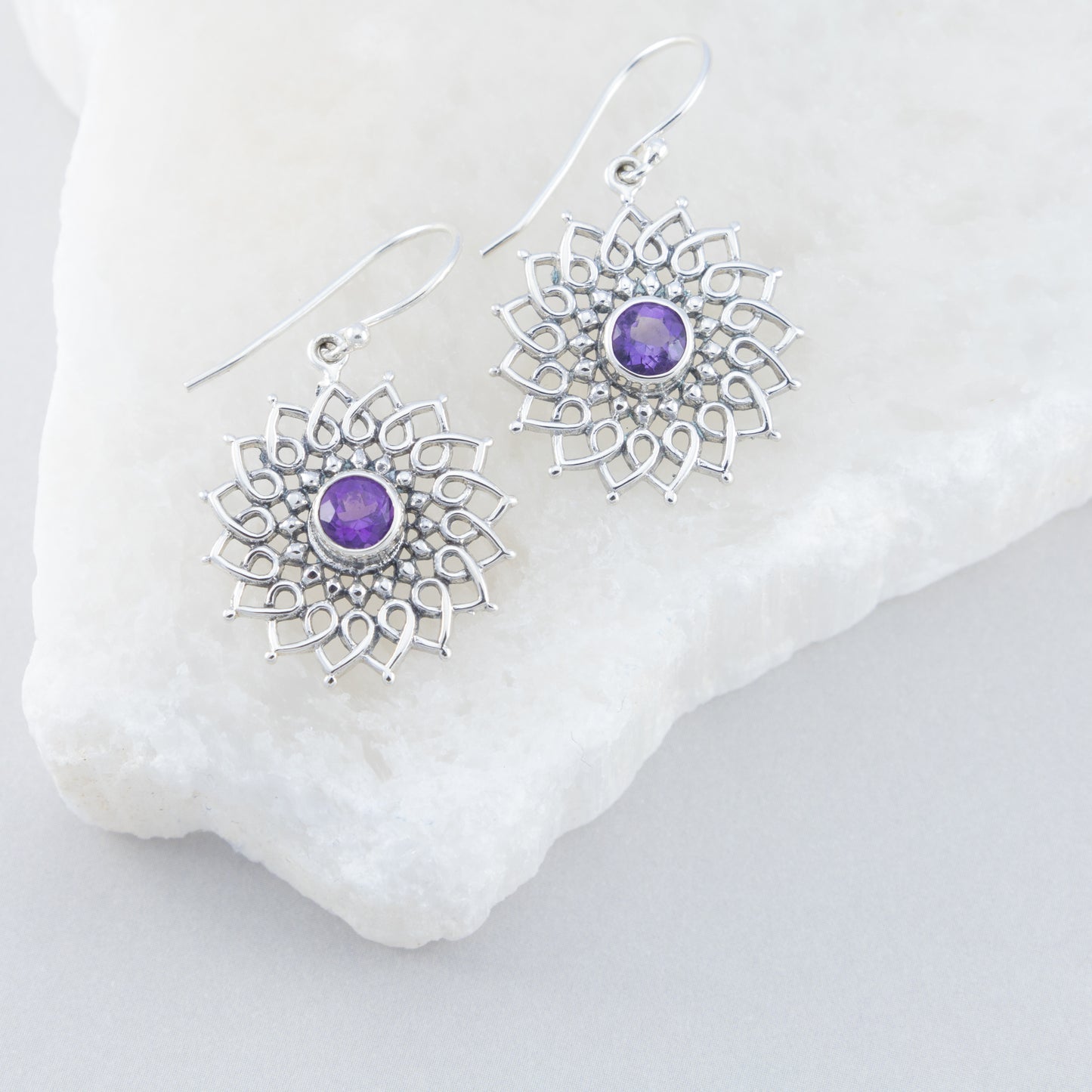 Sterling Silver Amethyst Gemstone Filigree Earrings - The Silver Alchemist