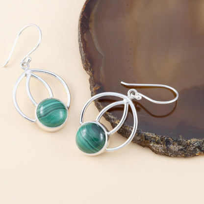 Sterling Silver Malachite Gemstone Drop Earrings - The Silver Alchemist