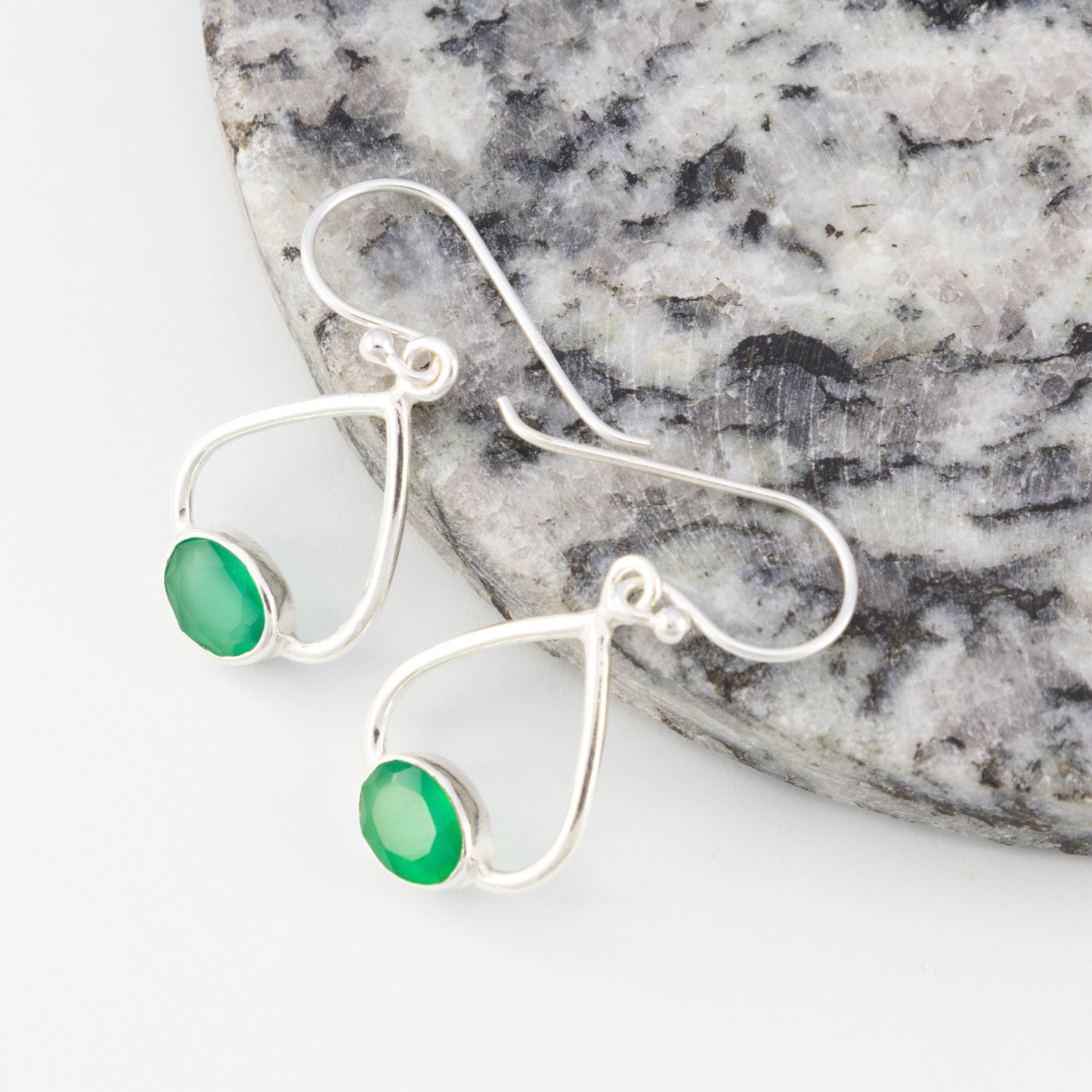 Sterling Silver Green Onyx Teardrop Earrings - The Silver Alchemist