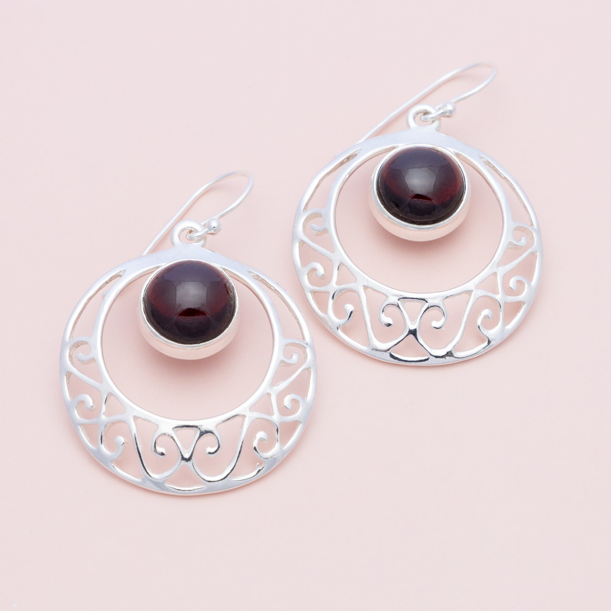 Sterling Silver Garnet Filigree Dangle Earrings - The Silver Alchemist