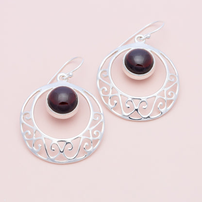 Sterling Silver Garnet Filigree Dangle Earrings - The Silver Alchemist