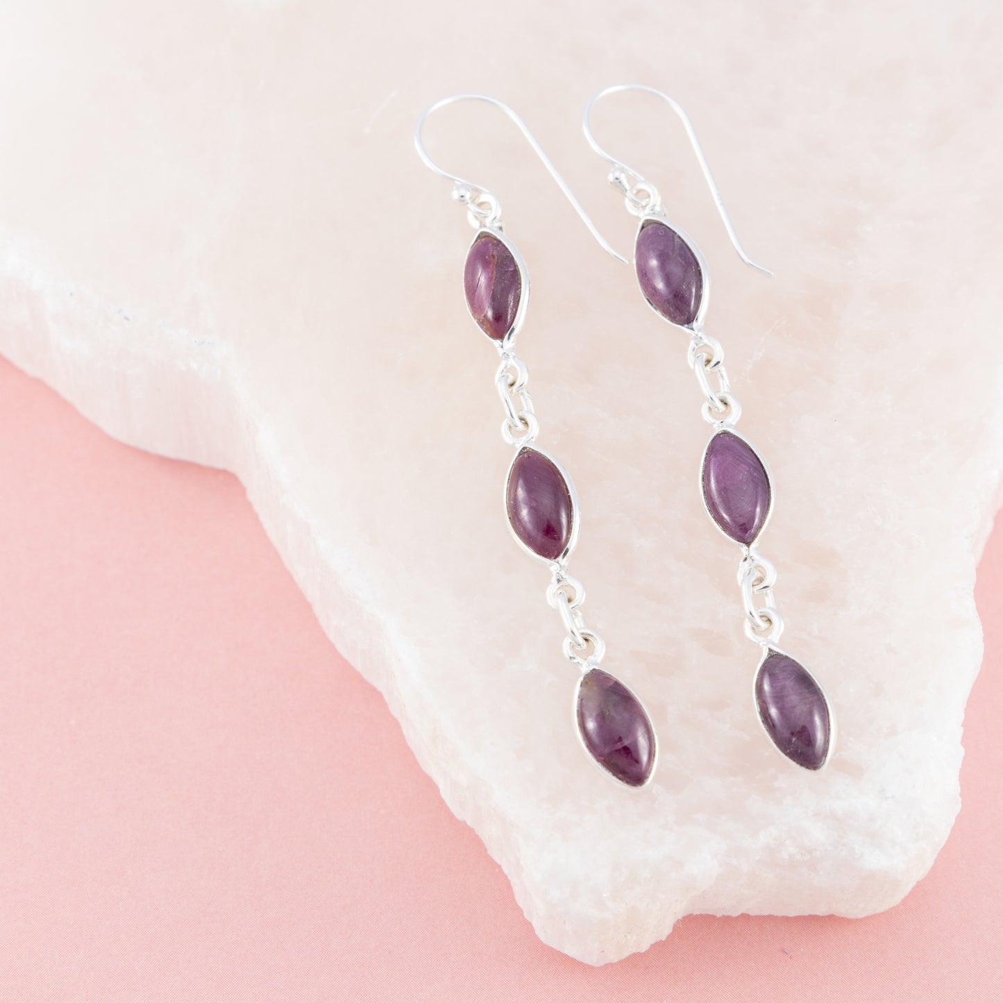 Sterling Silver Ruby Chain Earrings - The Silver Alchemist