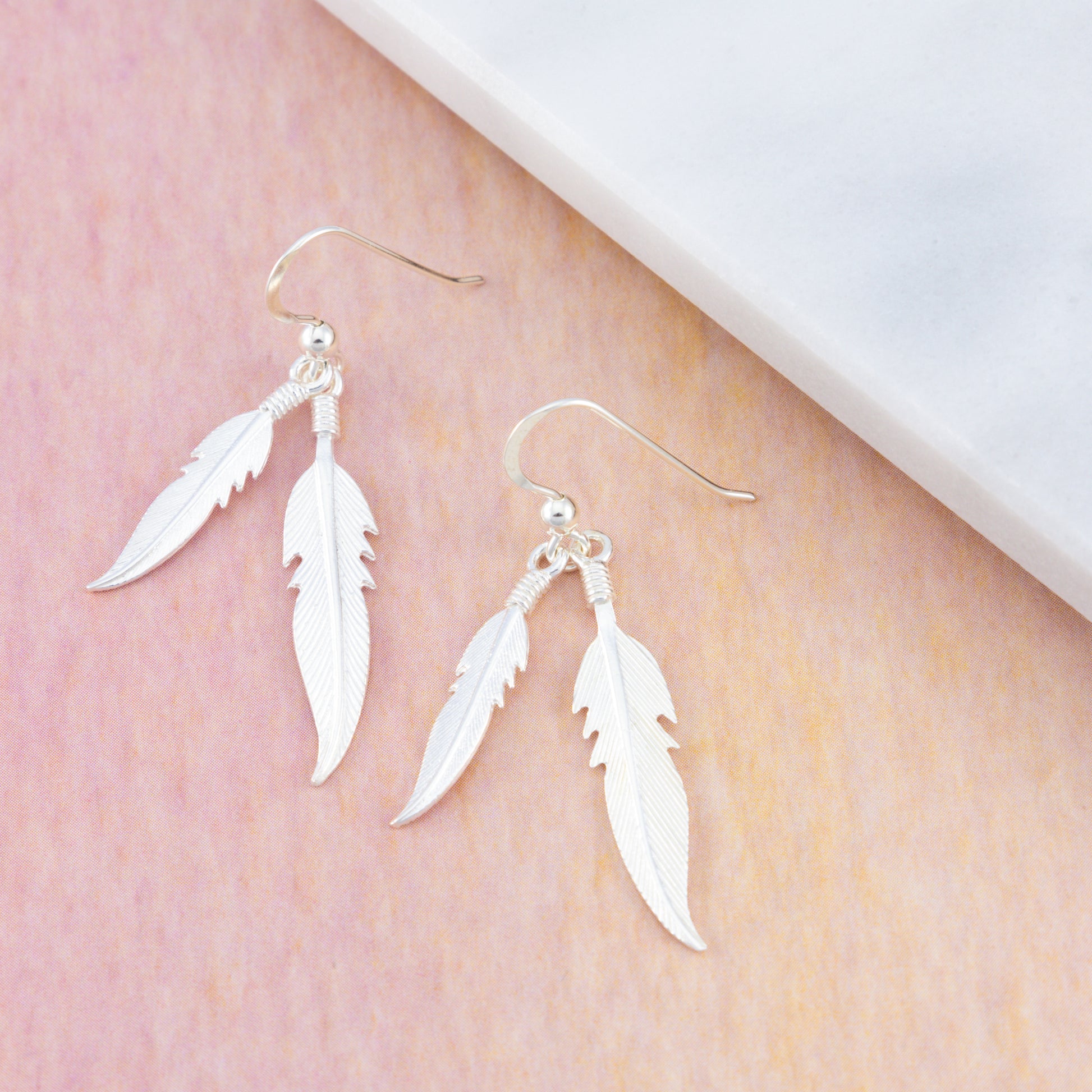 Sterling Silver Double Feather Earrings - The Silver Alchemist