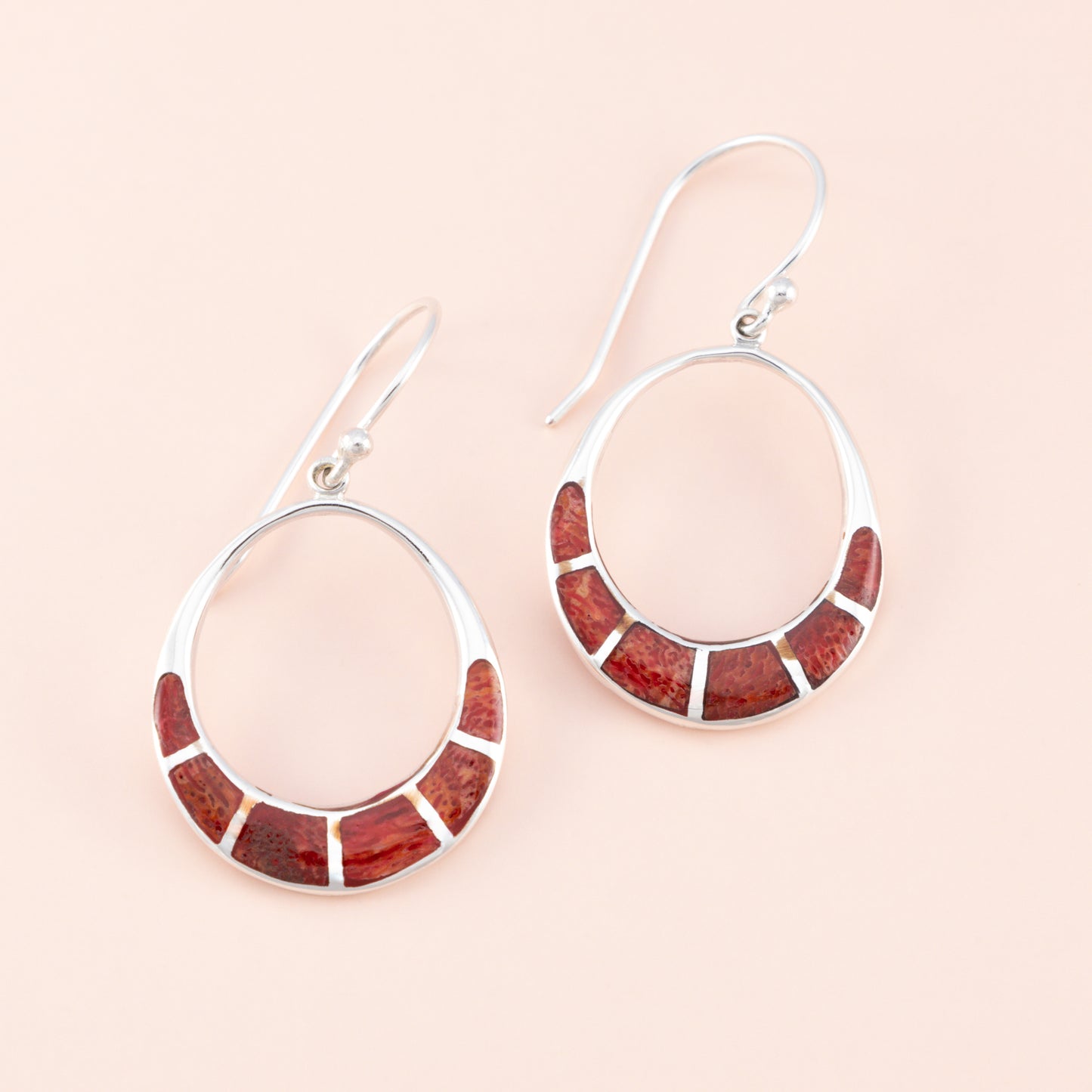 Sterling Silver Red Coral Hoop Earring - The Silver Alchemist