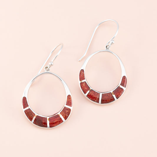 Sterling Silver Red Coral Hoop Earring - The Silver Alchemist