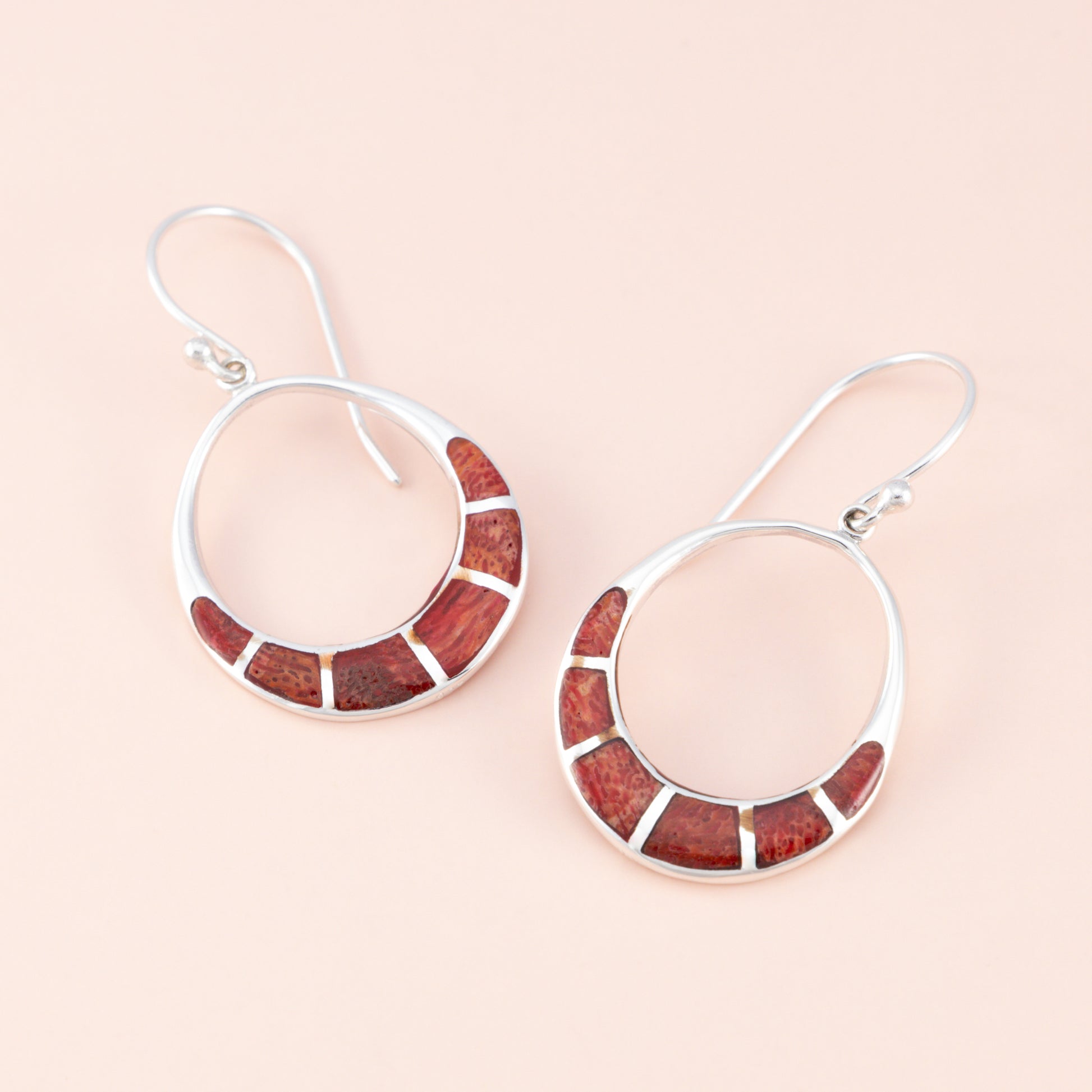 Sterling Silver Red Coral Hoop Earring - The Silver Alchemist