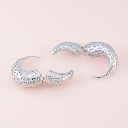 Hollow Filigree Silver Hoops